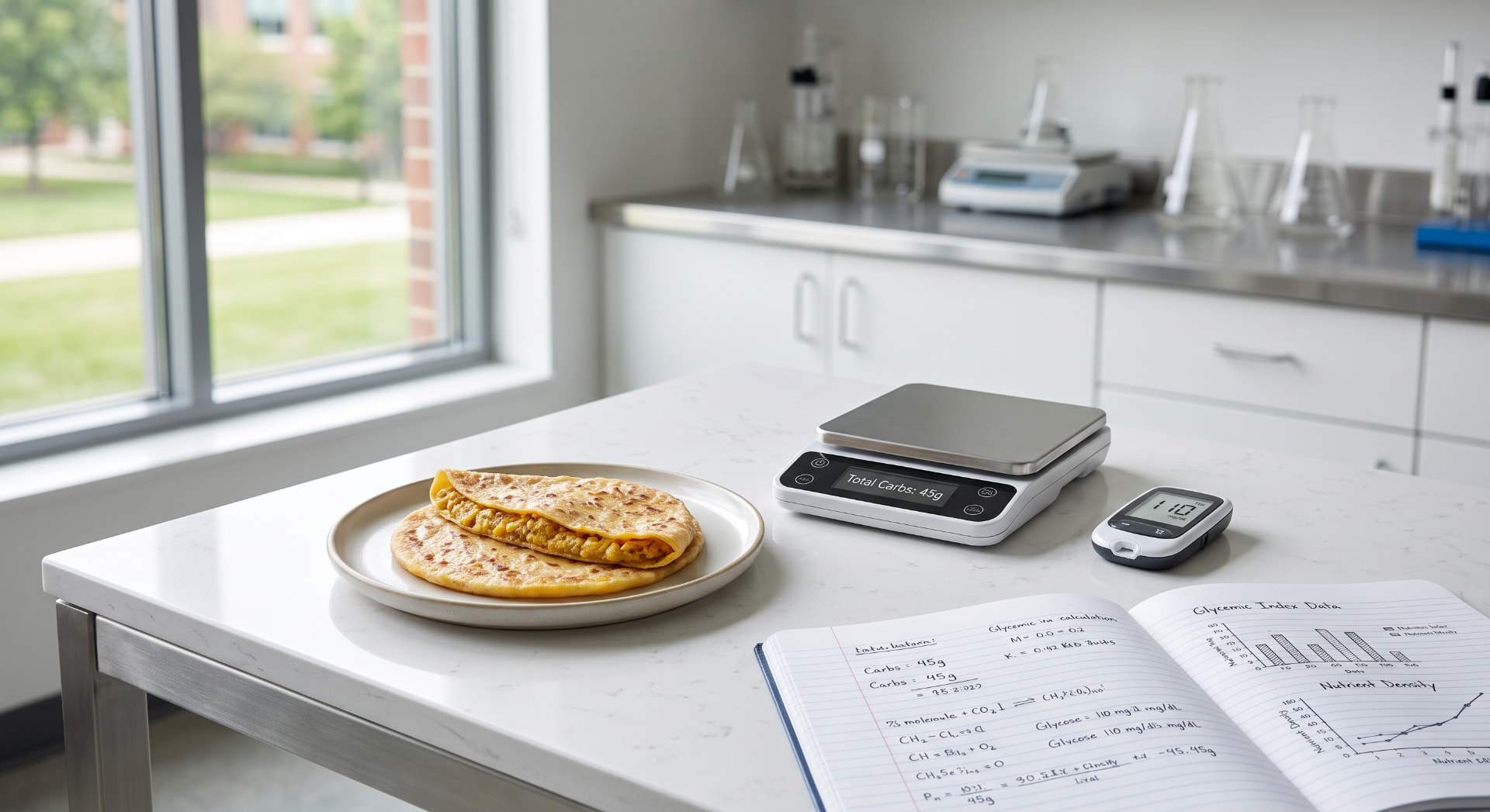 Laboratory bench analysis of a plated bobbatlu with glycemic index data