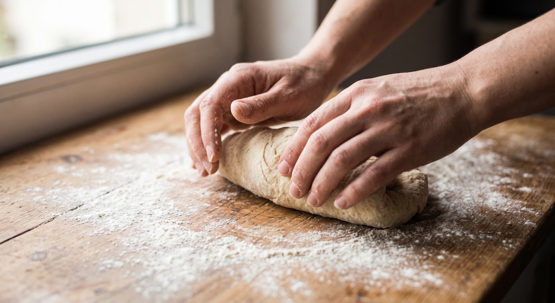 Kneading the oiled wrapper dough