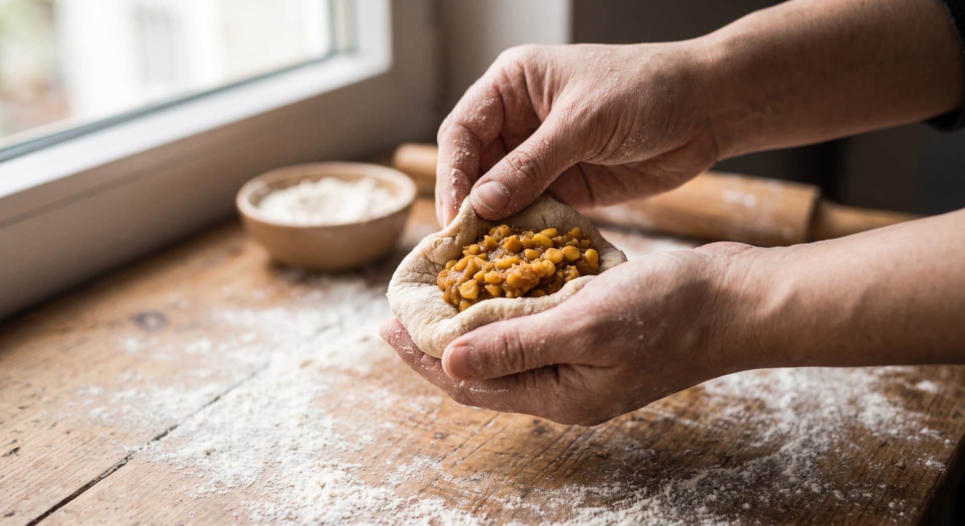 Enclosing the puran in the dough
